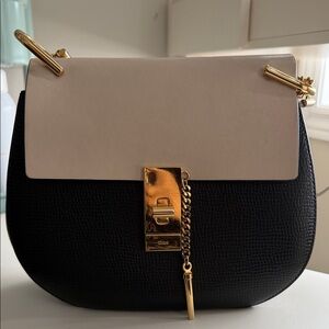 Chloe Black and Cream Crossbody Bag with Gold Accents
